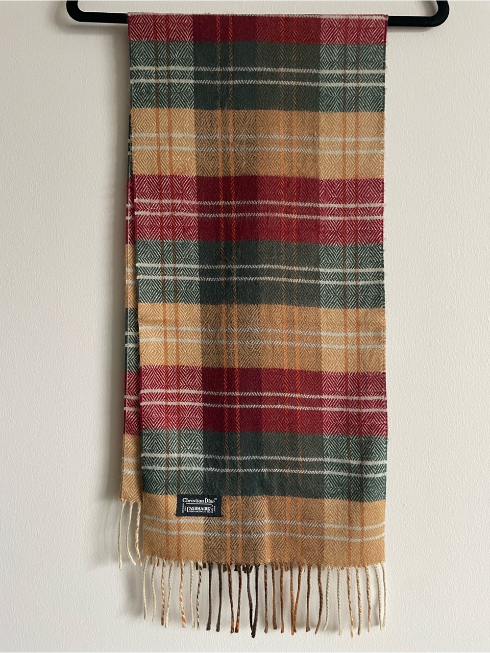 Vintage Christian Dior Cashmaire acrylic scarf plaid classic fall Made in Japan